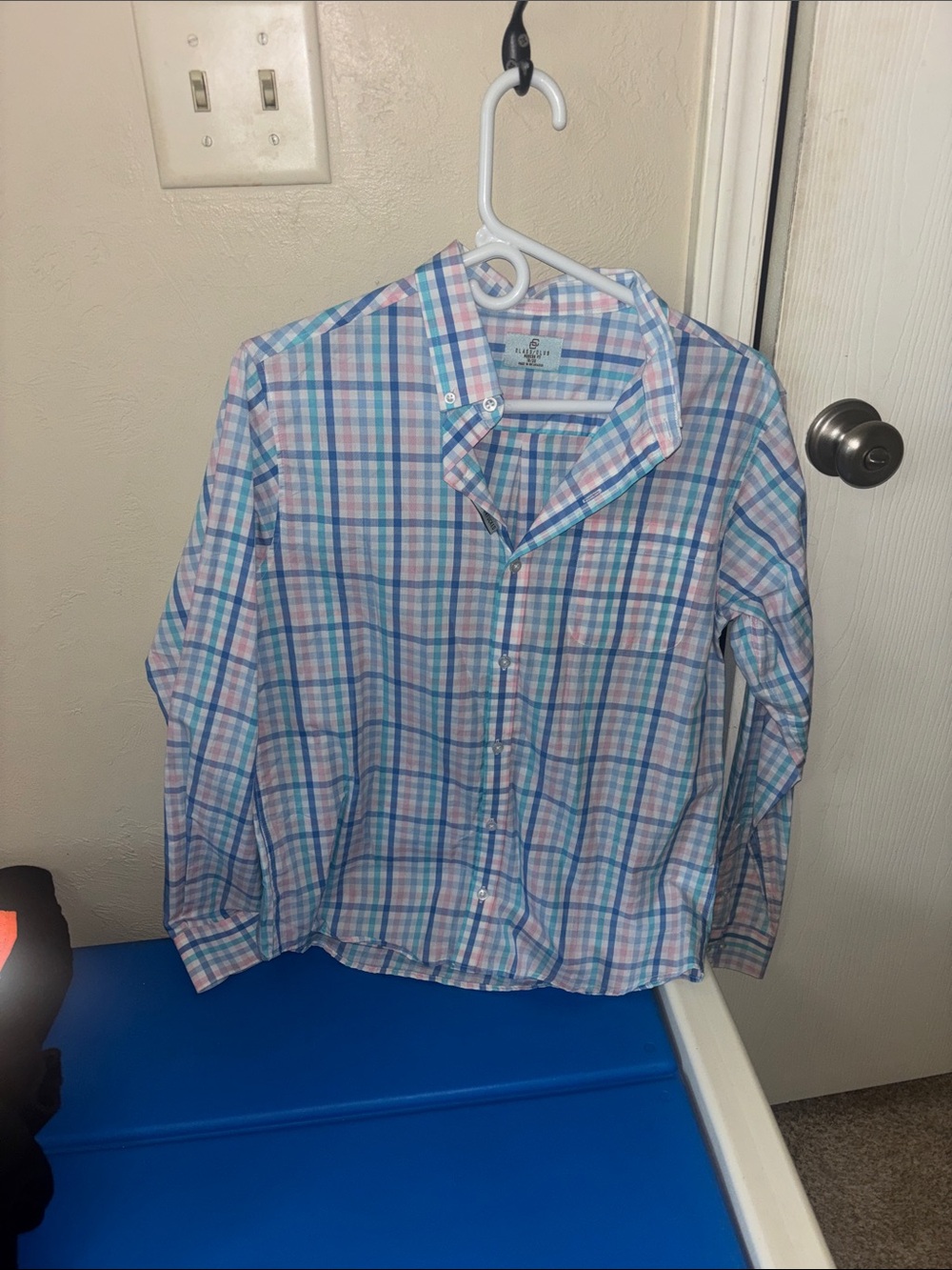 Men's Blue & Pink Plaid Button-Down Shirt